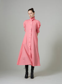 Venetia Short Sleeves Dress - Flamingo Pink - Chiffon Fileté