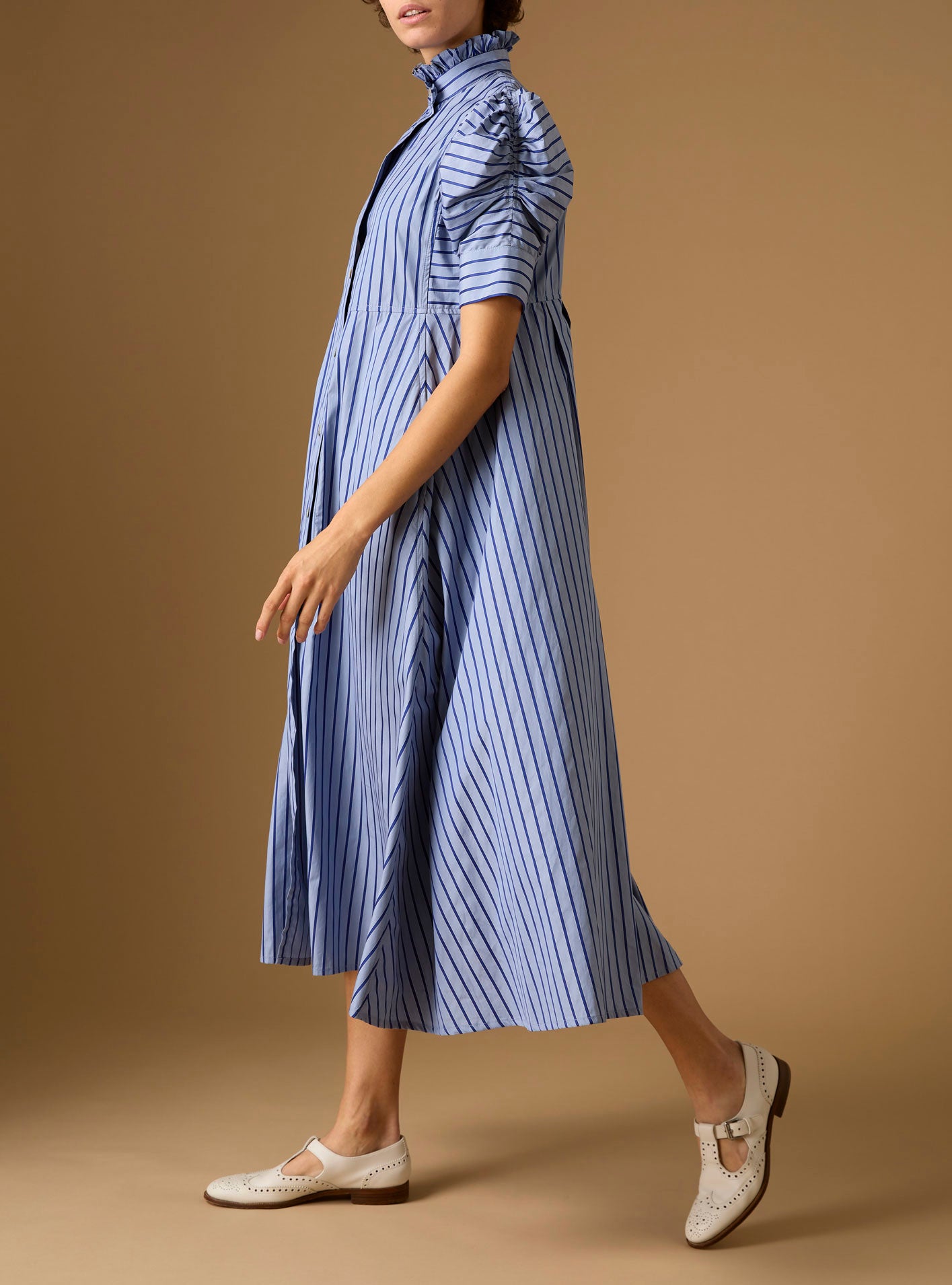 Side view Venetia Grey Navy Stripes Dress by Thierry Colson