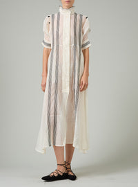 Venetia Dress - Chanderi Checks & Dots Embroidery - Ivory