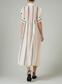 Venetia Dress - Chanderi Checks & Dots Embroidery - Ivory