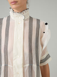 Venetia Dress - Chanderi Checks & Dots Embroidery - Ivory