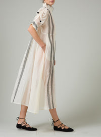 Venetia Dress - Chanderi Checks & Dots Embroidery - Ivory