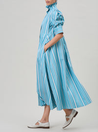 Venetia dress - Lagoon & White - Capri Stripes