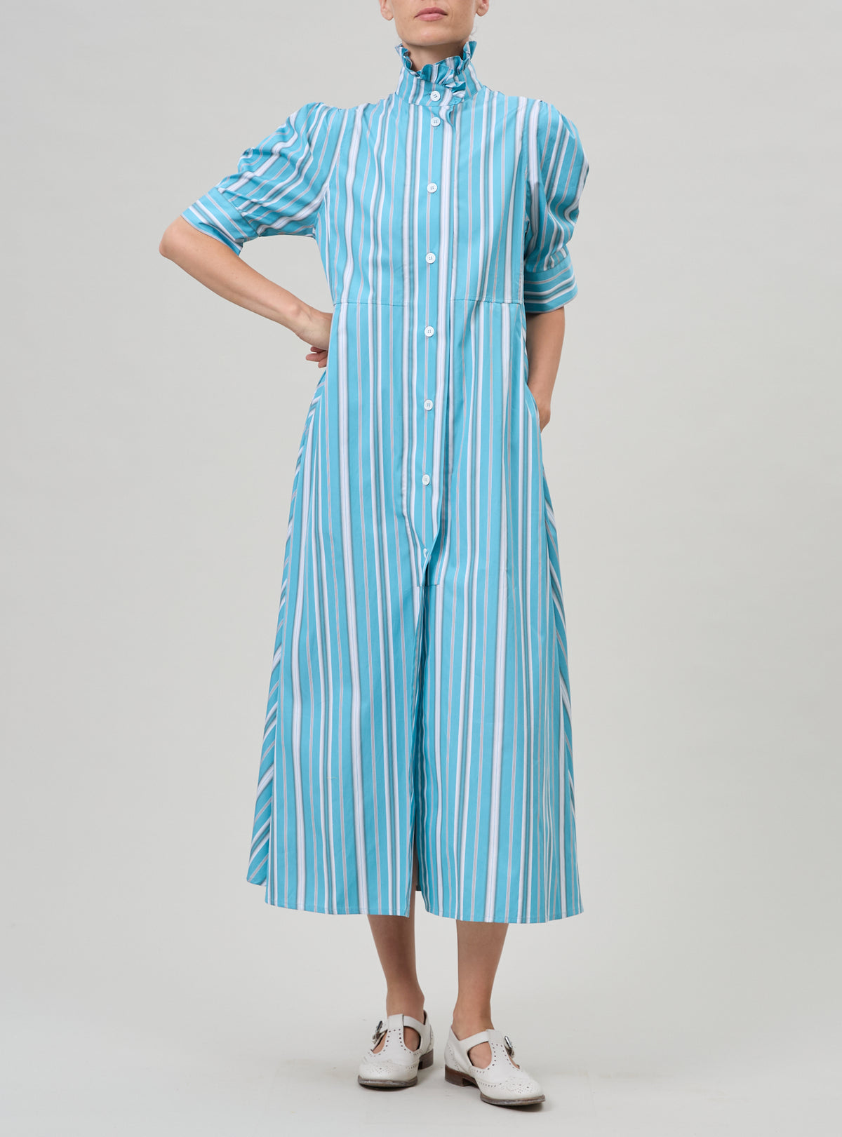 Venetia dress - Lagoon & White - Capri Stripes