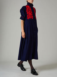 Venetia Dress - Balkanic Embroidery - Navy / Red