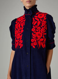 Venetia Dress - Balkanic Embroidery - Navy / Red
