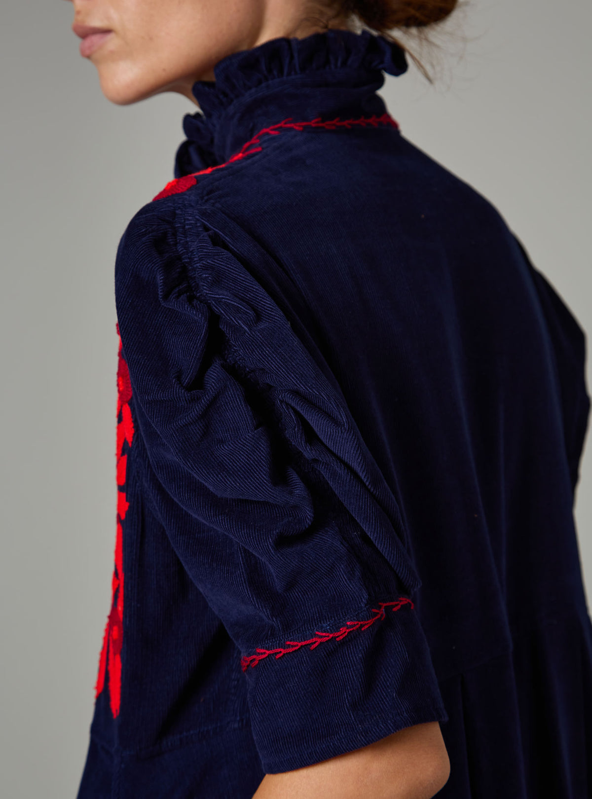 Venetia Dress - Balkanic Embroidery - Navy / Red