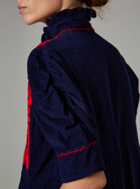 Venetia Dress - Balkanic Embroidery - Navy / Red