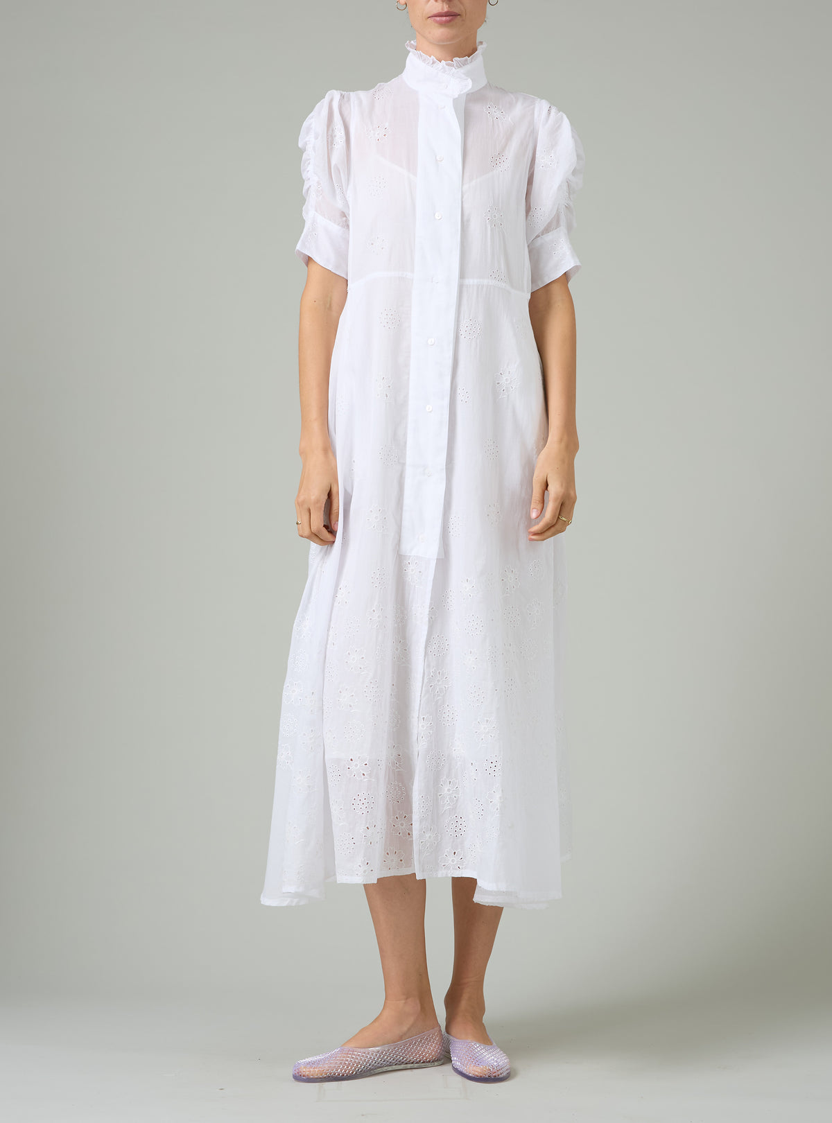 Venetia Dress - Off-White -  Floral Eyelet