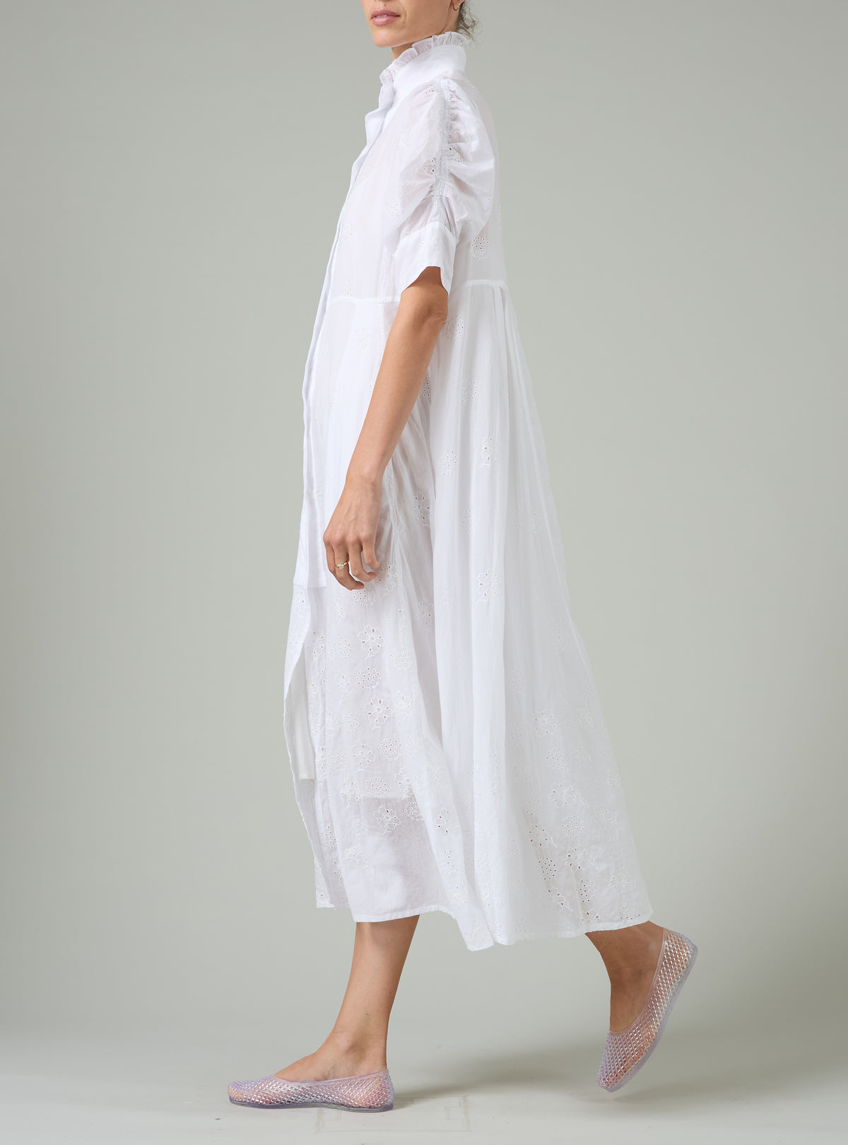 Venetia Dress - Off-White -  Floral Eyelet