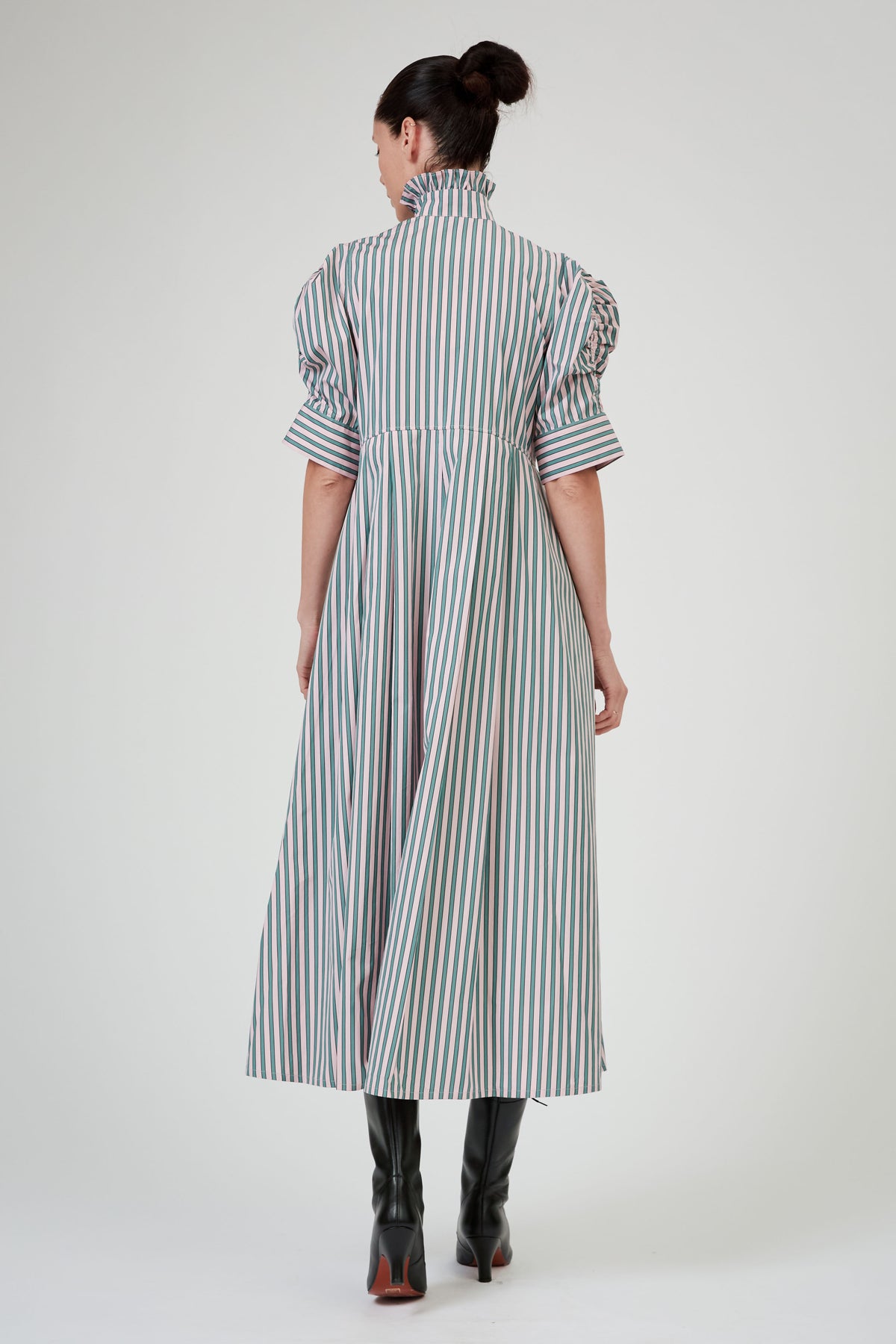 Venetia Short Sleeves Dress - Pink & Teal - Ascot Stripes