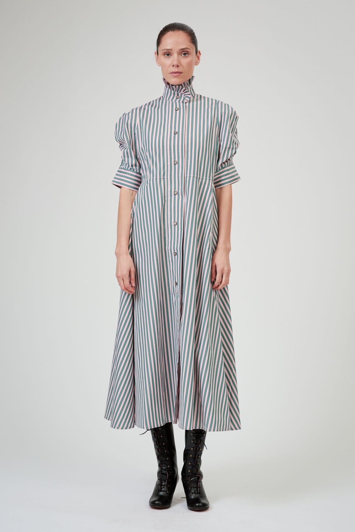 Venetia Short Sleeves Dress - Pink & Teal - Ascot Stripes