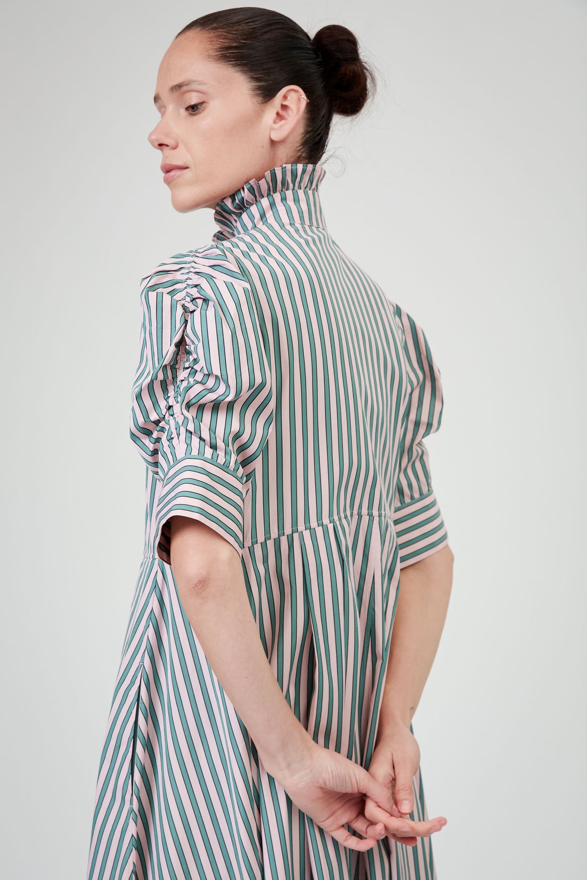 Venetia Short Sleeves Dress - Pink & Teal - Ascot Stripes