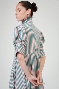Venetia Short Sleeves Dress - Pink & Teal - Ascot Stripes