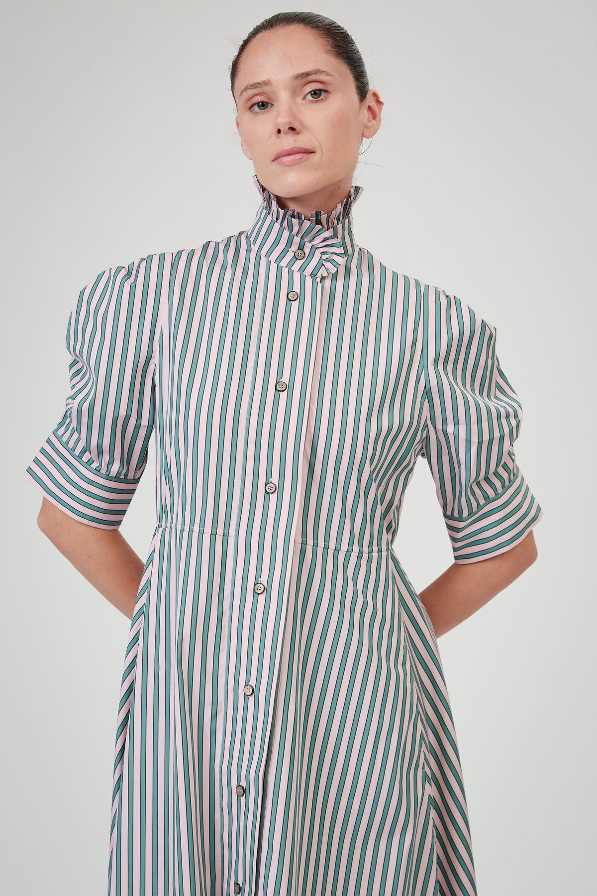 Venetia Short Sleeves Dress - Pink & Teal - Ascot Stripes