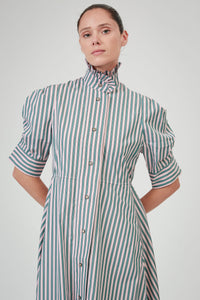Venetia Short Sleeves Dress - Pink & Teal - Ascot Stripes