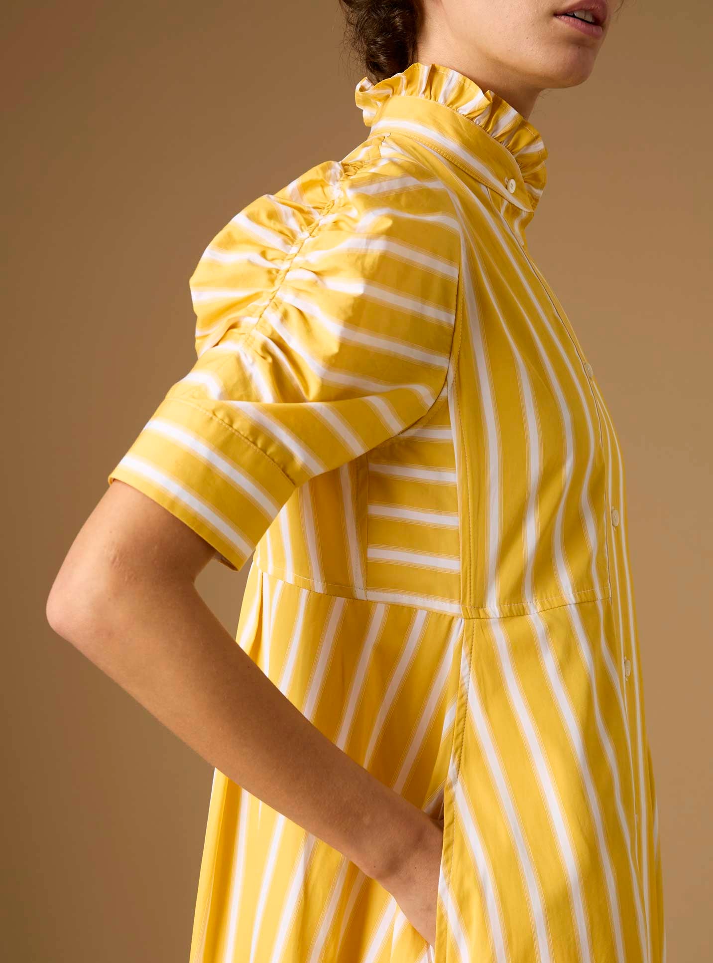 Sleeve detail of Venetia Downing Poplin Yellow Dress by Thierry Colson