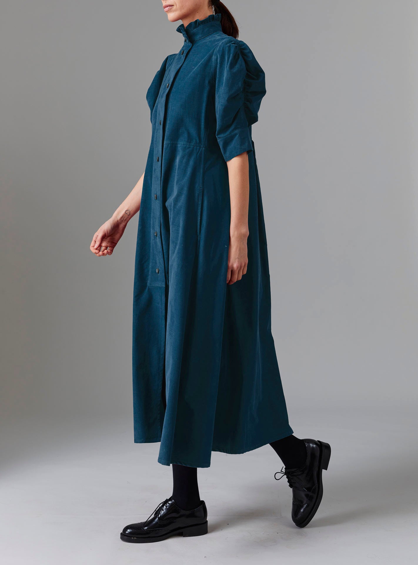 Venetia dress - Petrol Corduroy - Thierry Colson