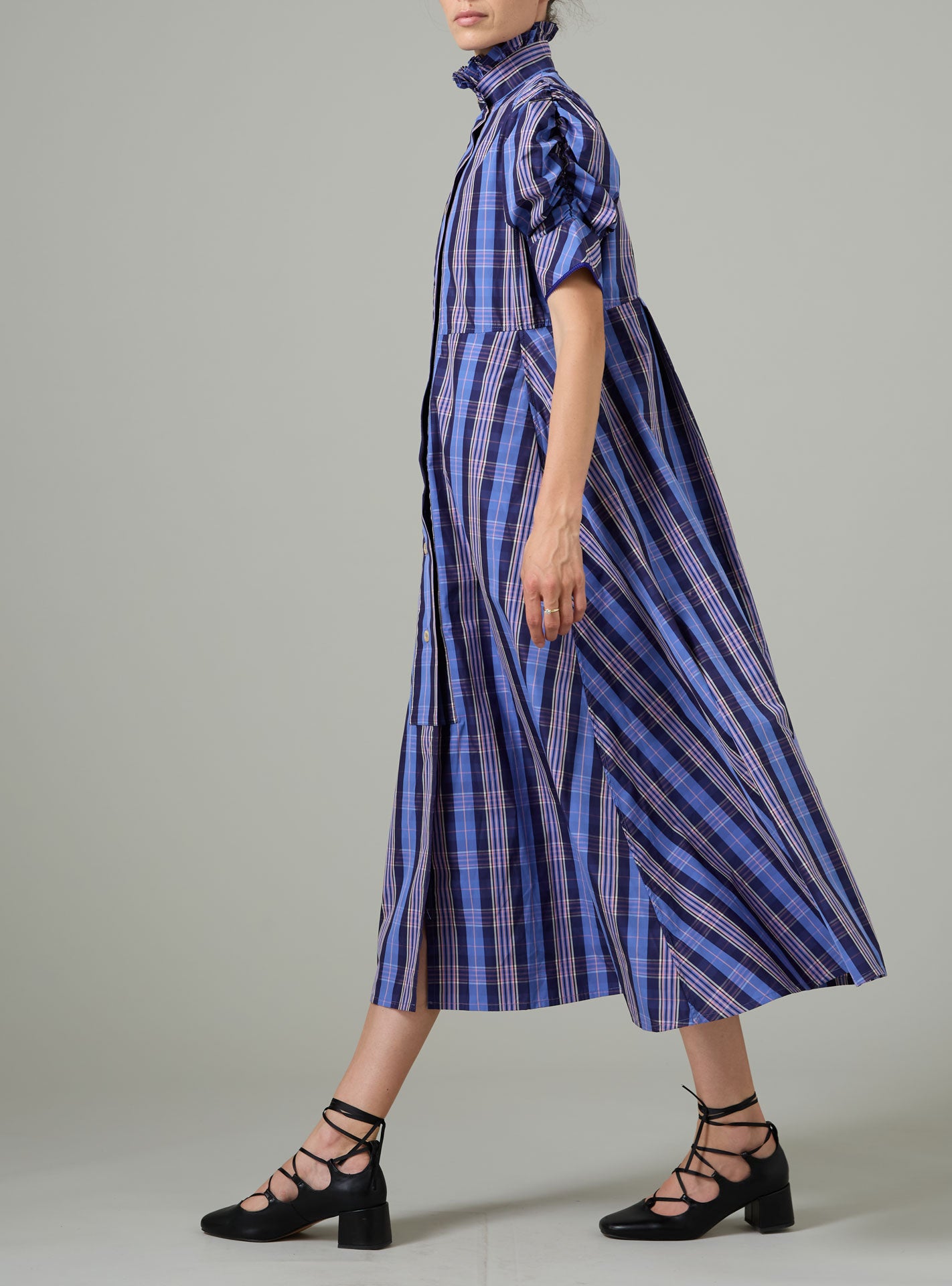 Venetia Dress - Victorian Check - Navy and Blue – Thierry Colson