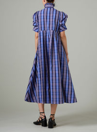 Venetia Dress - Victorian Check - Navy and Blue