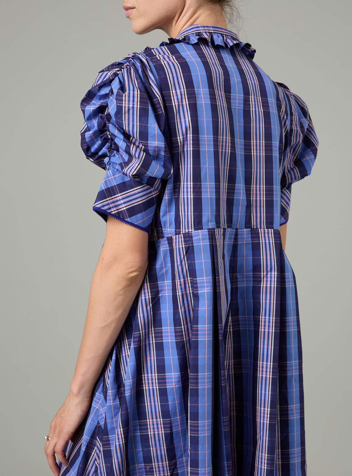 Venetia Dress - Victorian Check - Navy and Blue