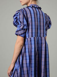 Venetia Dress - Victorian Check - Navy and Blue