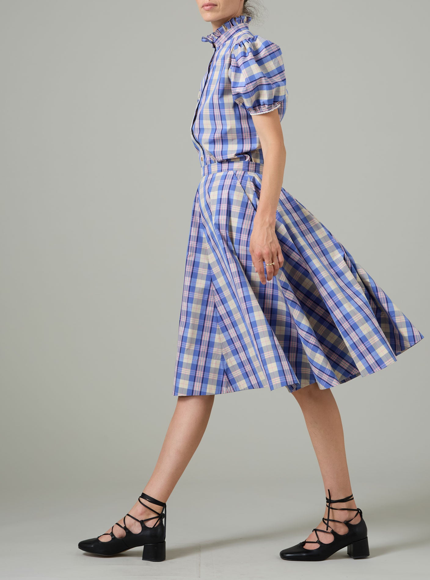 Vike Blouse - Victorian Check - Blue and Grey – Thierry Colson