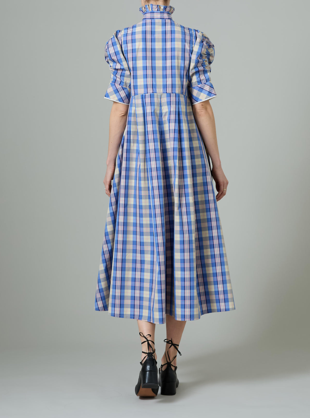 Venetia Dress - Victorian Check - Blue and Grey