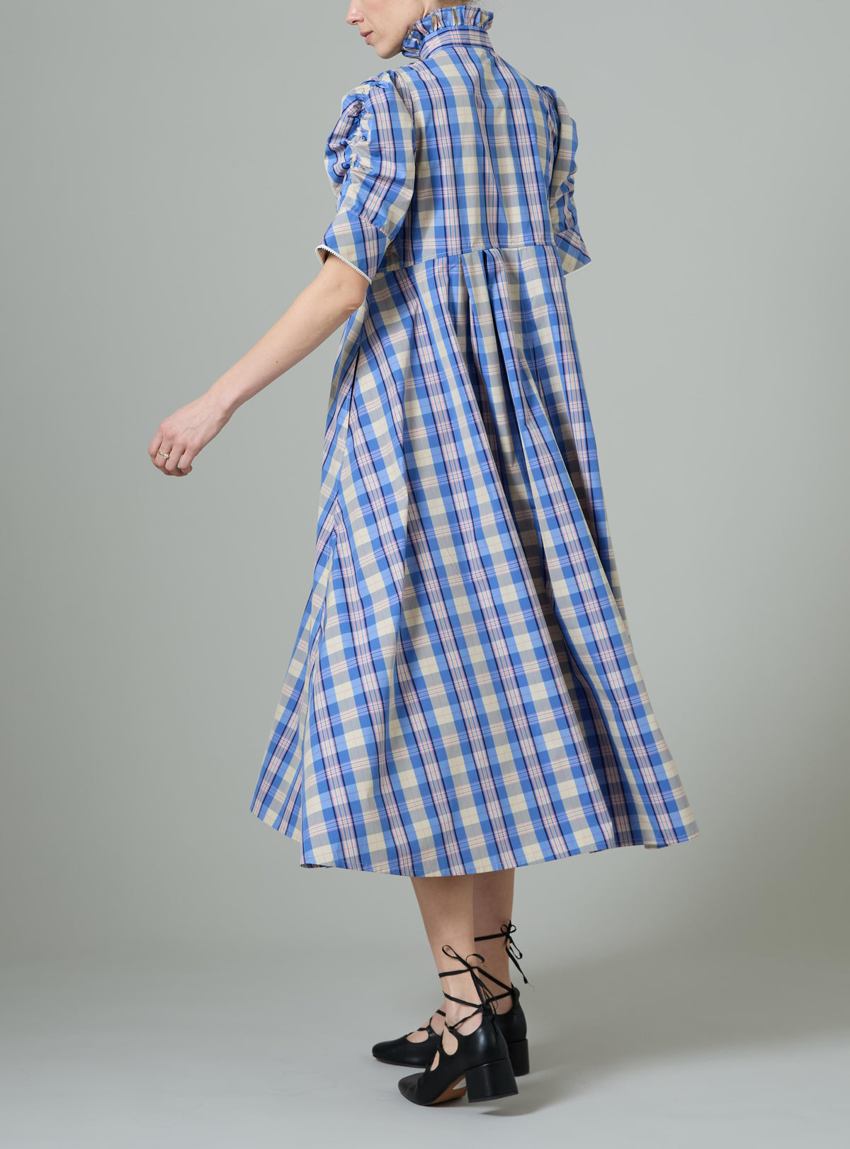 Venetia Dress - Victorian Check - Blue and Grey