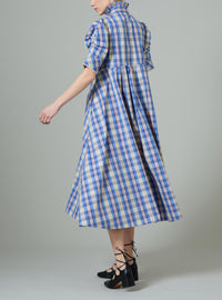 Venetia Dress - Victorian Check - Blue and Grey