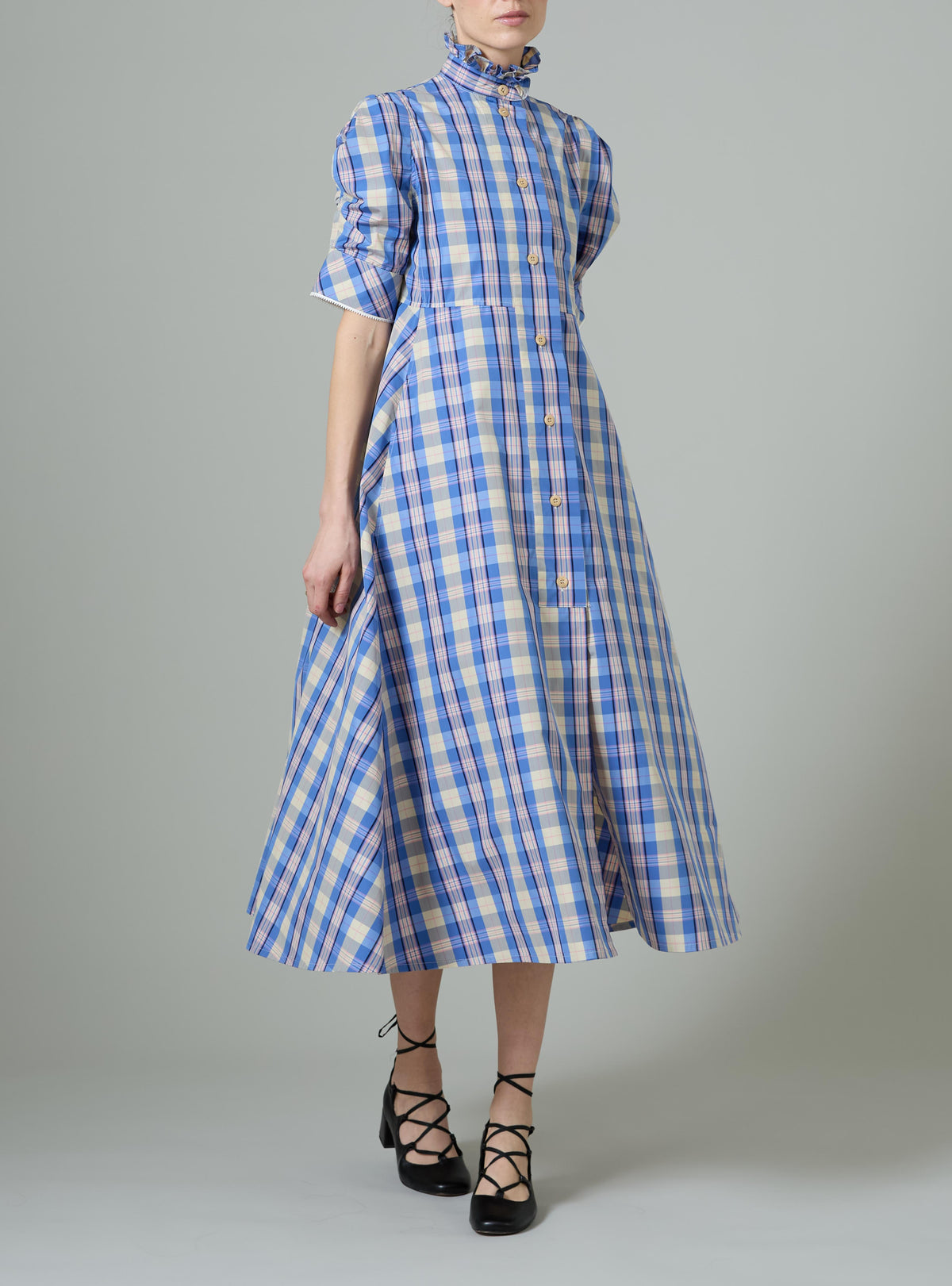 Venetia Dress - Victorian Check - Blue and Grey