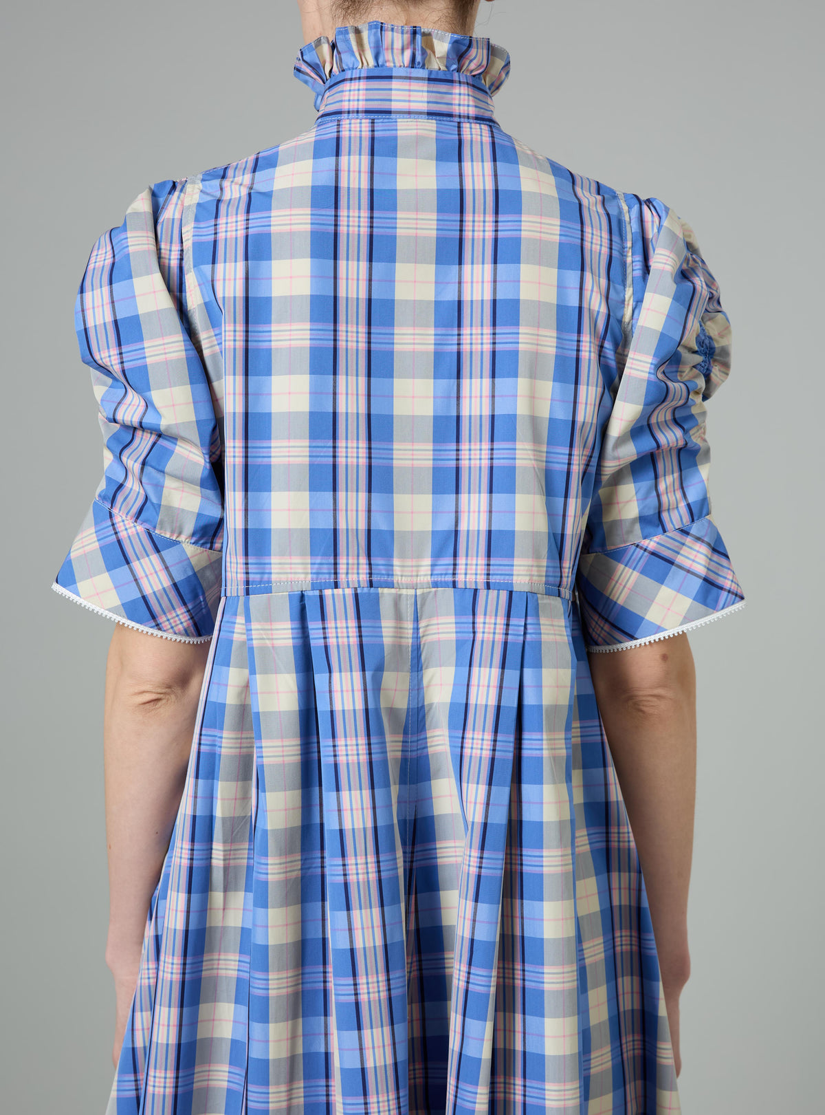 Venetia Dress - Victorian Check - Blue and Grey