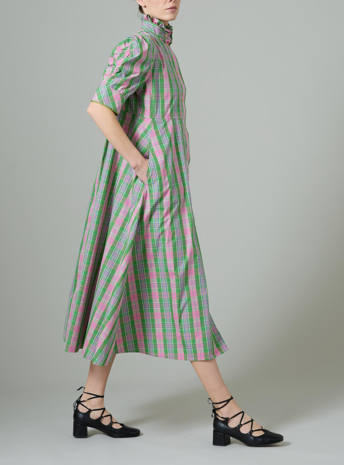 Venetia Dress - Victorian Check - Green and Pink