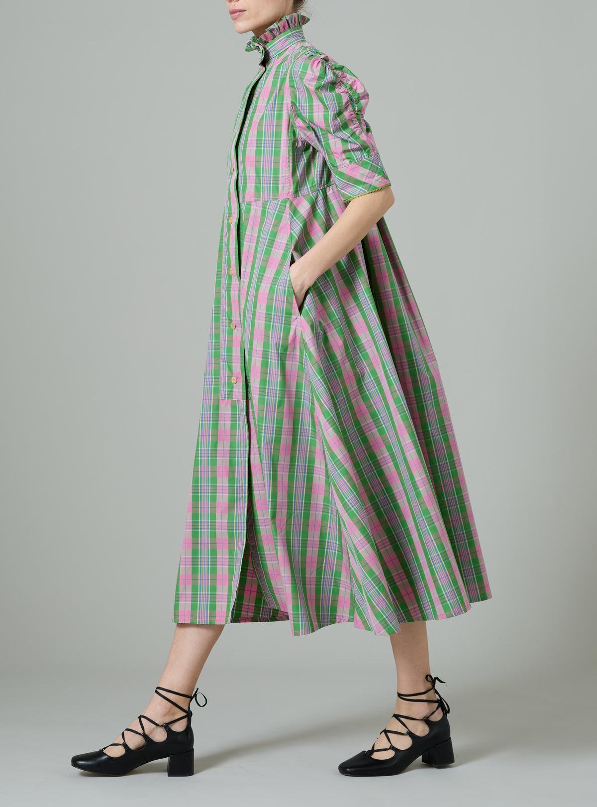 Venetia Dress - Victorian Check - Green and Pink