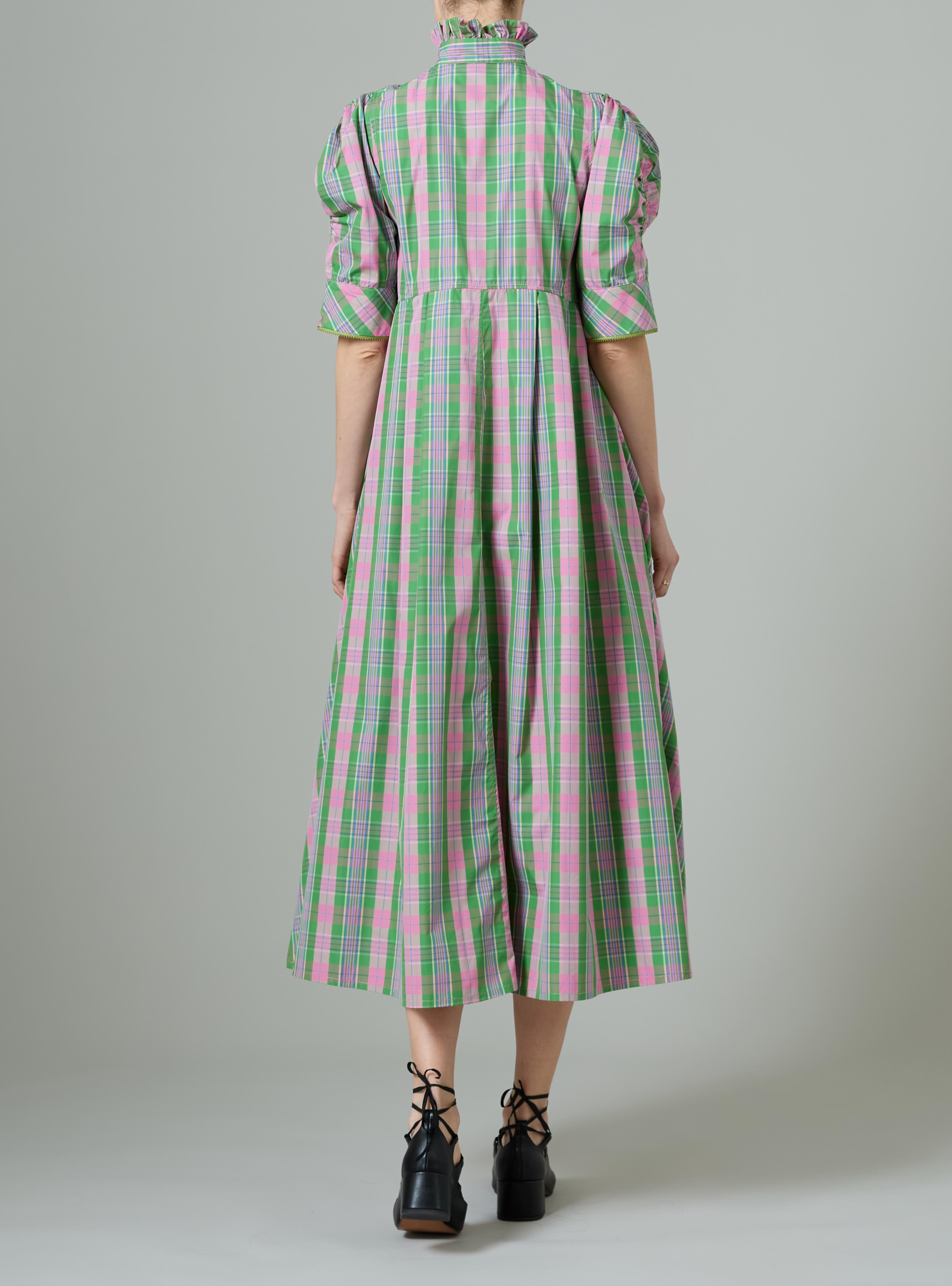 Venetia Dress - Victorian Check - Navy and Blue – Thierry Colson