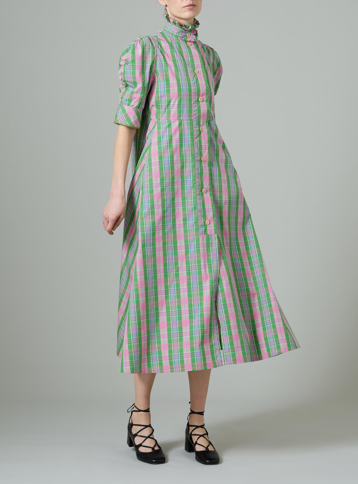 Venetia Dress - Victorian Check - Green and Pink