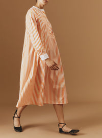 Side view of Victoria Midi stripes Orange/Salmon/White kaftan by Thierry Colson