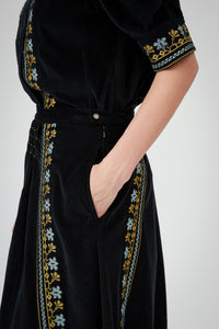 Yulia Skirt - Black - Embroidered Corduroy