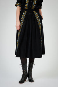 Yulia Skirt - Black - Embroidered Corduroy