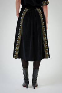Yulia Skirt - Black - Embroidered Corduroy