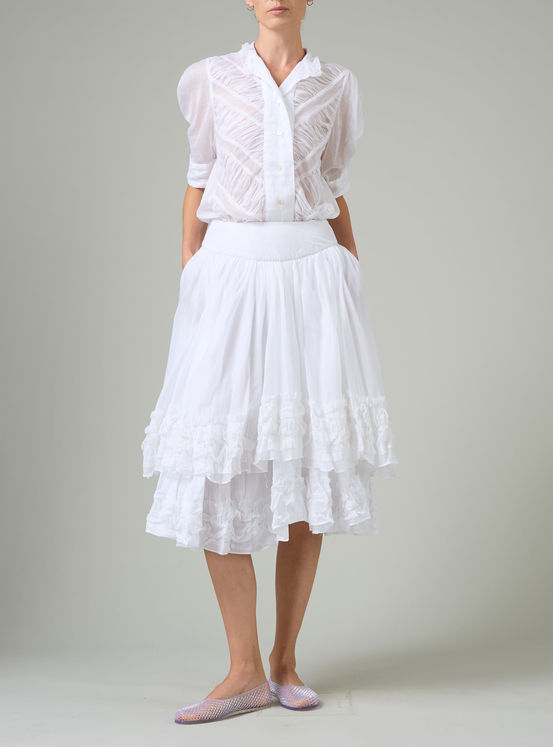 skirt of jane's dress to see the white petticoats pocking Constance Petticoat - Off - Gilded Age Ruffles Neckline: Straight Color:light blue Date Night Black Mini inspired wardrobes.Available in sizes