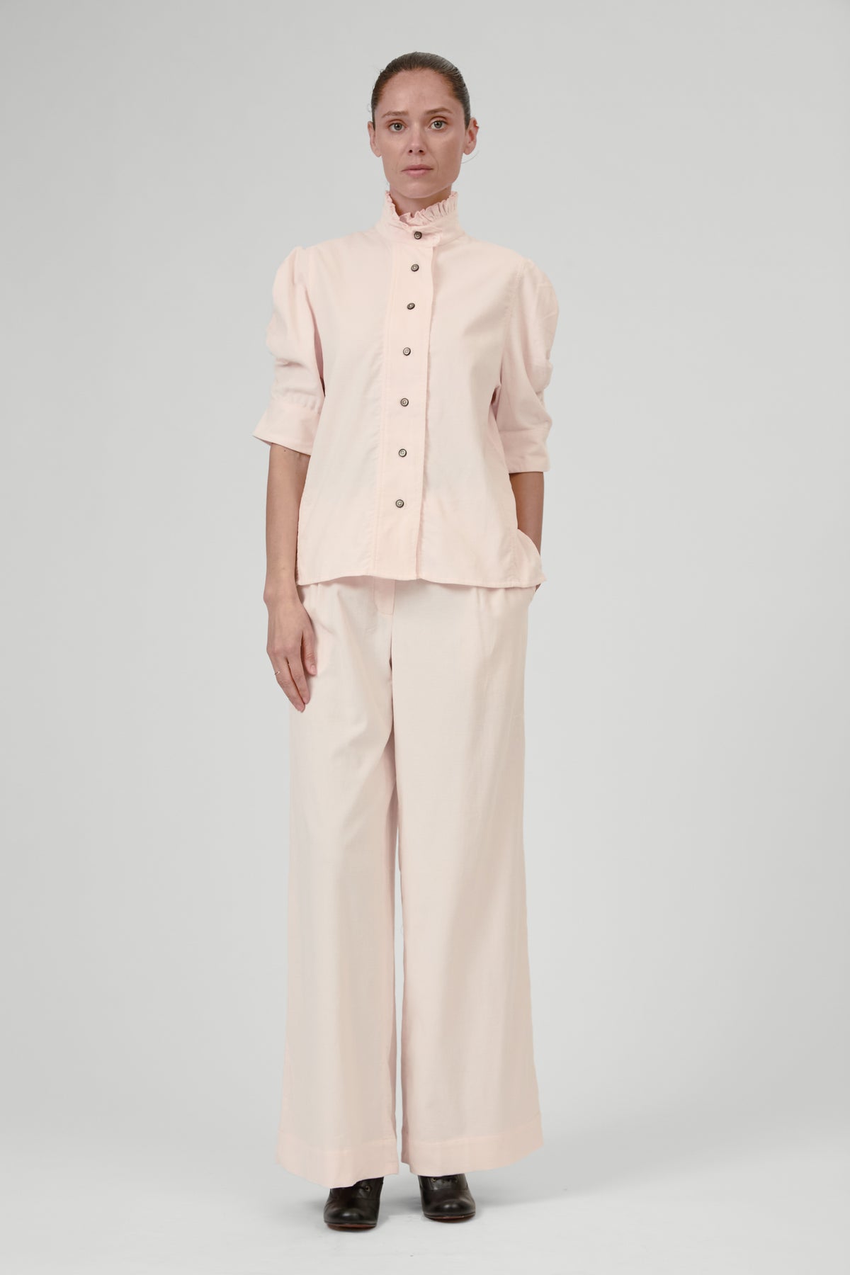 Vita Short Sleeves Shirt - Peony Pink - Plain Corduroy