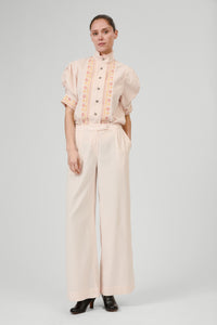 Vita Short Sleeves Shirt - Peony Pink - Embroidered Corduroy