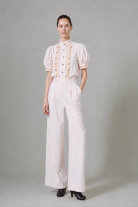 Vita Short Sleeves Shirt - Peony Pink - Embroidered Corduroy