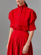 Front View of Vita Red Blouse - Tirolean Cord by Thierry Colson