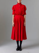 Front view of Zazou Red skirt  with Vita Blouse - Tirolean Cord by Thierry Colson