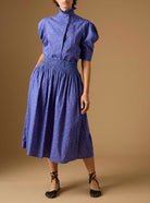 Full view of Vita blue blouse and Verde blue Skirt from Pre Spring 2024 by Thierry Colson
