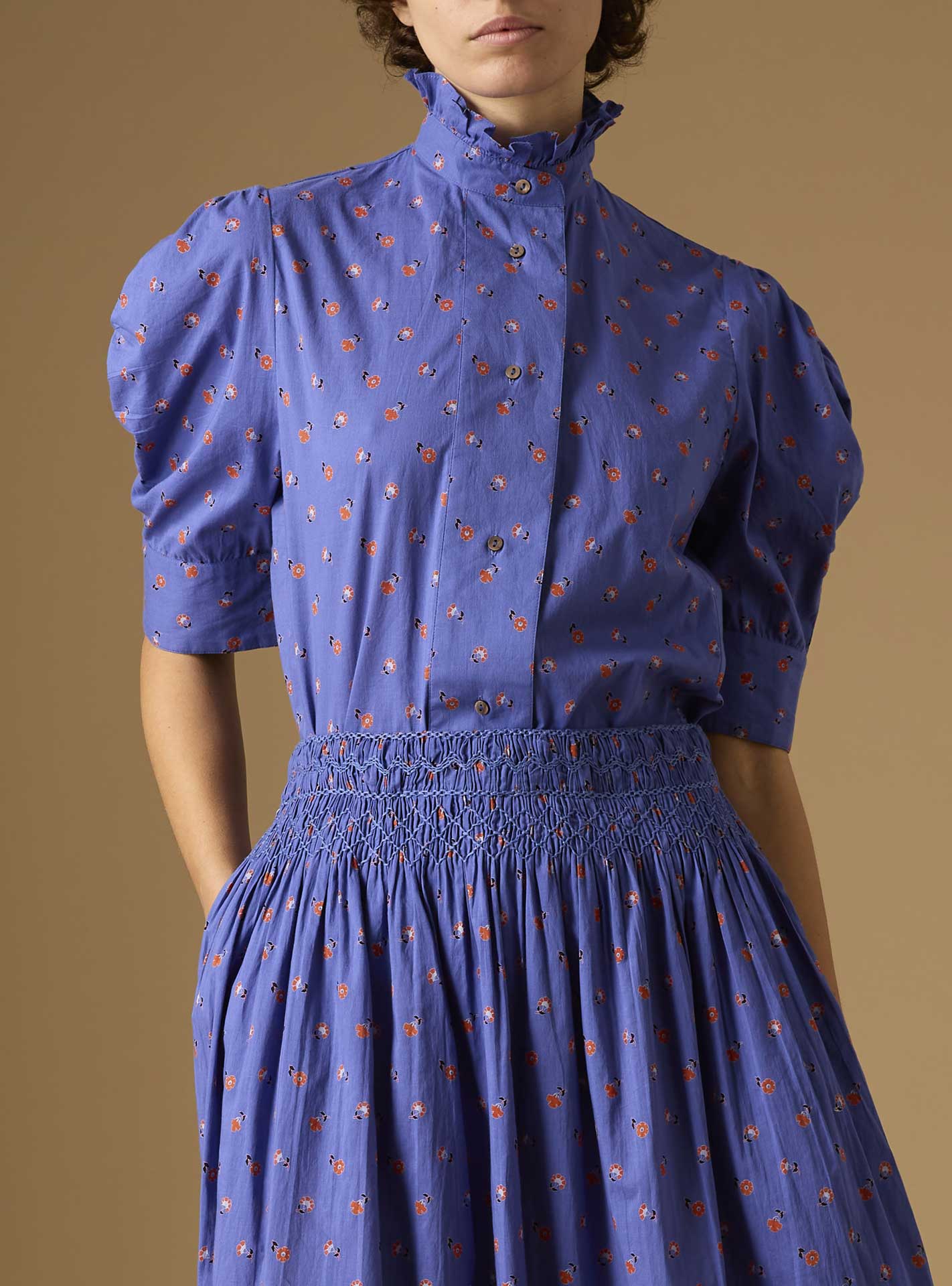 Vita Blue Cotton Silk Blouse Thierry Colson