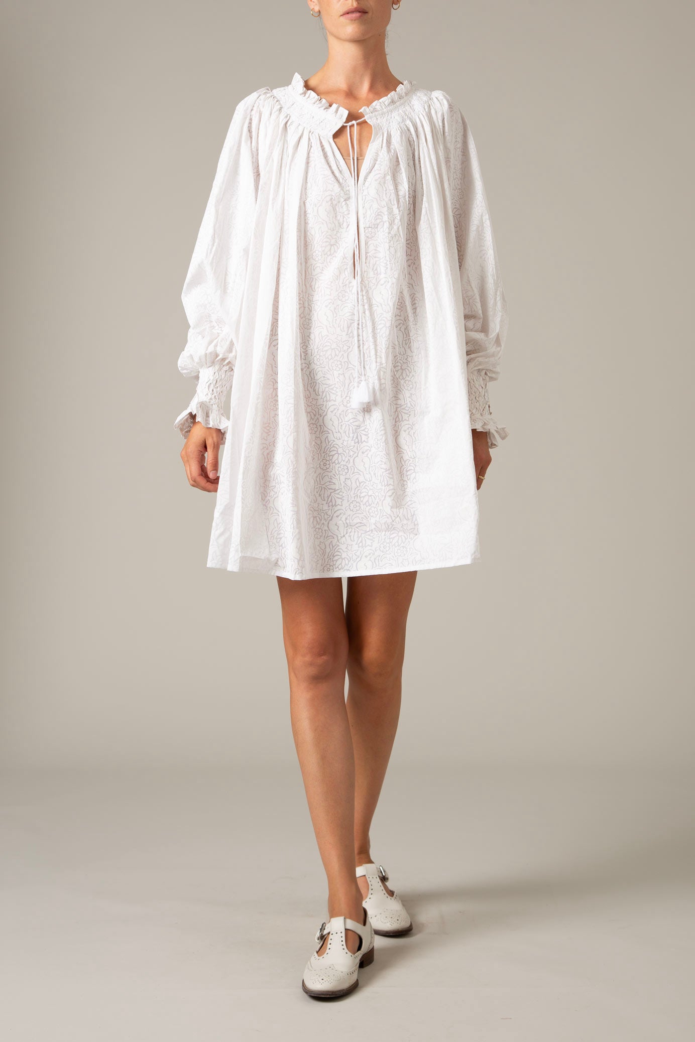 Zorah White Parrot Print Dress by Thierry Colson