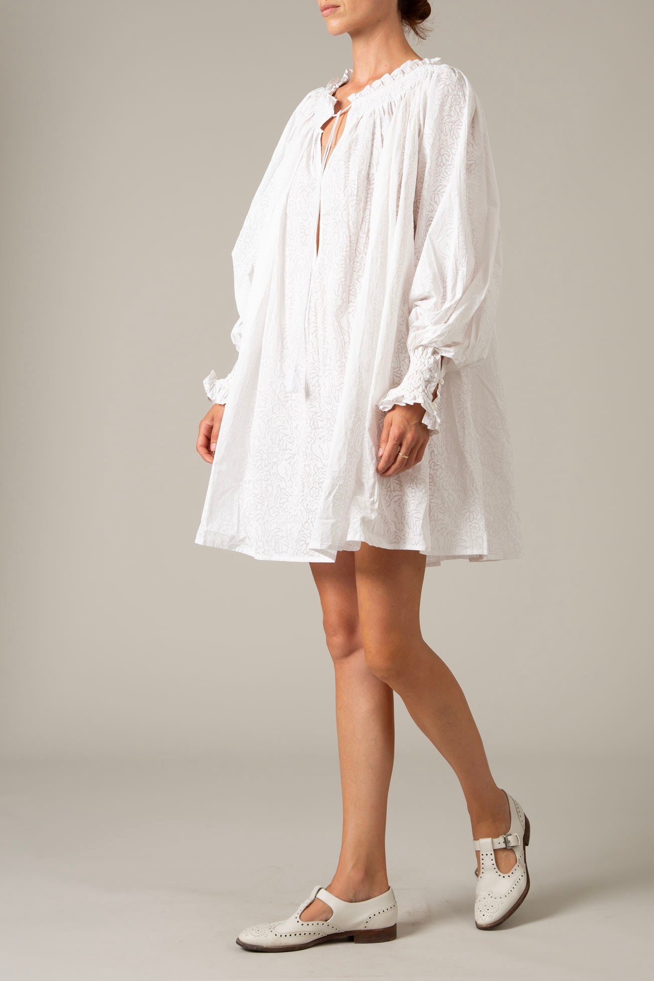 Zorah White Parrot Print Dress by Thierry Colson